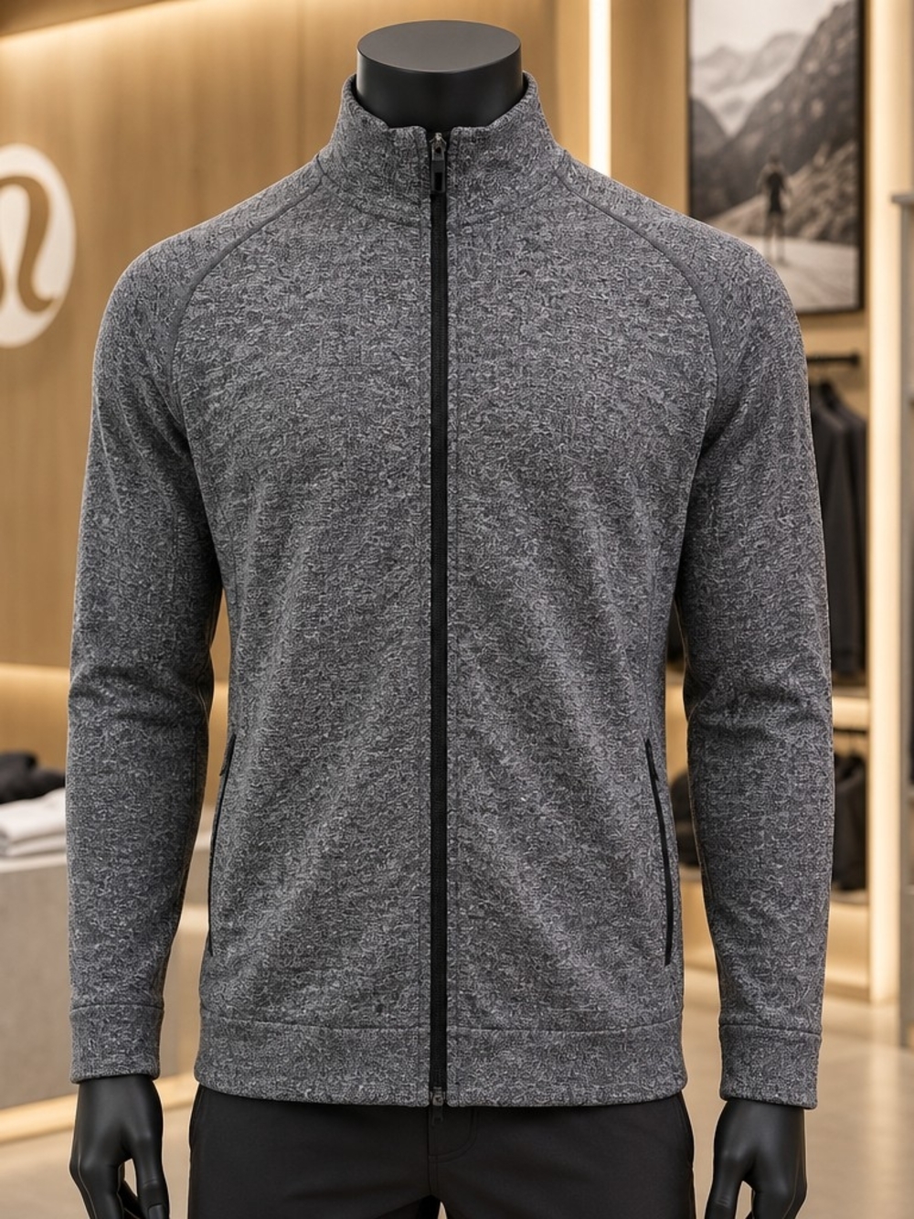 Lululemon Engineered Warmth Full Zip Jacket Mens L Heathered Grey Merino Blend